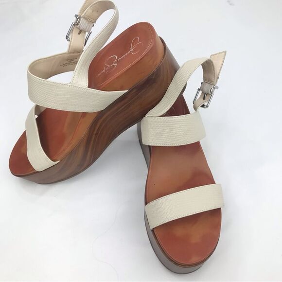 Jessica Simpson CRYSTIL Cream Brown Chunky Wood Platform Sandals - Picture 5 of 16
